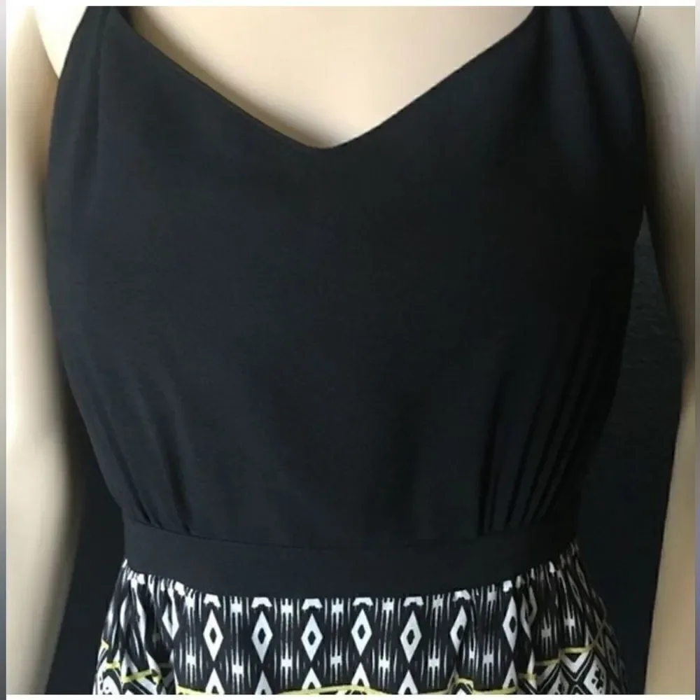 J. Crew Women's Size -0 Maxi Dress Side Slit Racer Back Black White Print